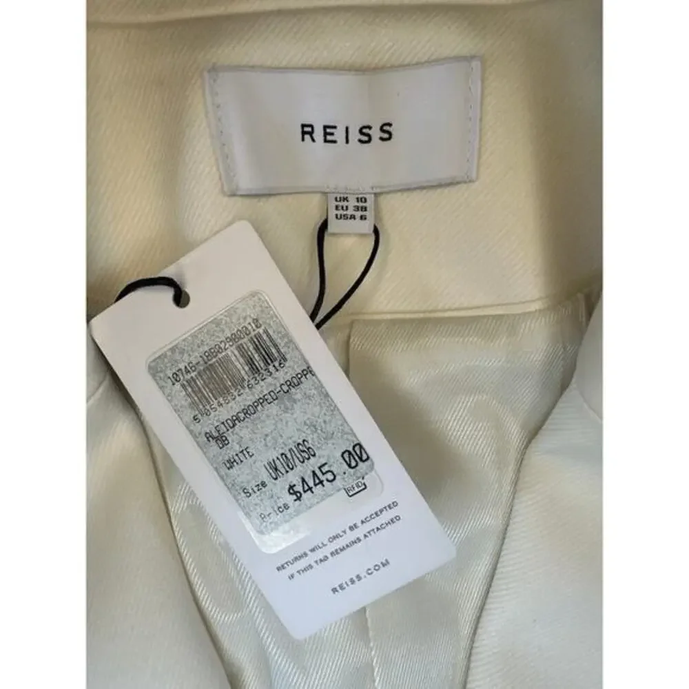 Reiss Cream White Double Breasted Cropped Blazer Peak Lapel NWT